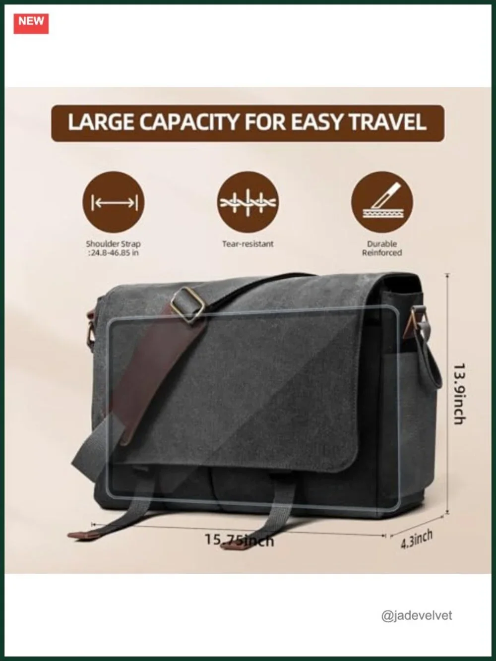 Vintage Canvas Laptop Messenger Bag for Men, 15.6 inch